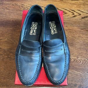 Salvatore‎ Ferragamo “Ponza” black calf slip on penny loafers